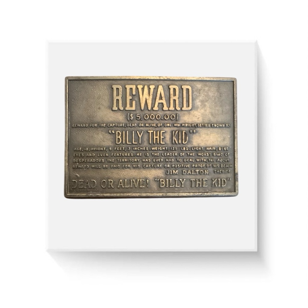Vintage 1970s Billy The Kid Reward Poster Belt Buckle